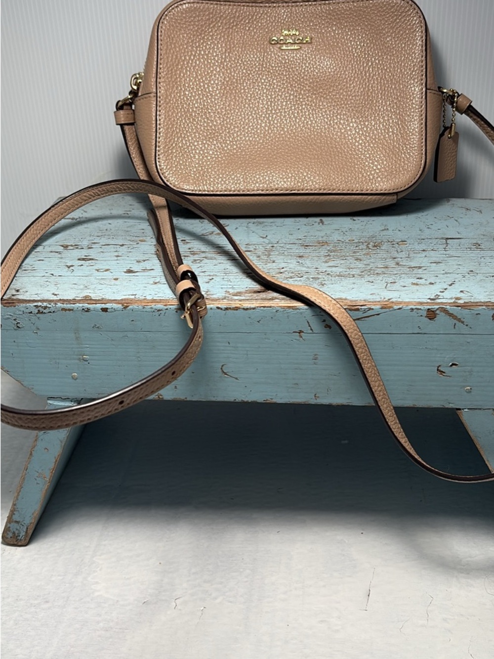 Coach Pebbled Leather Crossbody in Blush Beige with Gold-Tone Hardware